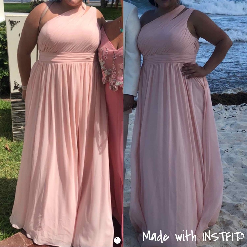 Bridesmaid dress from Azazie “Molly” Pearl Pink